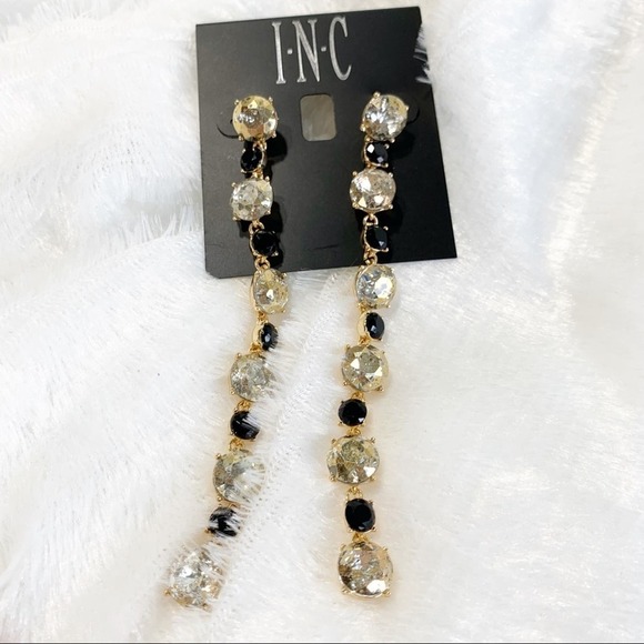 INC gold tone and black multi stone drop earrings - Picture 2 of 3